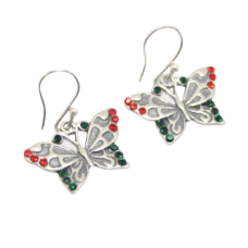 Women's butterfly earrings 925 Sterling silver red green zircon stones B 939